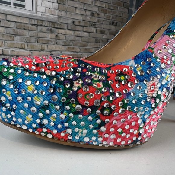 Gianni Bini Floral Rhinestone Stiletto Heels Platform Pumps - Picture 7 of 9